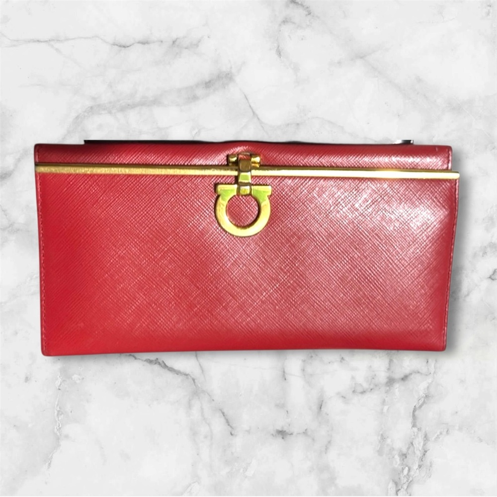 Salvatore Ferragamo Red Wallet with Gold Accent